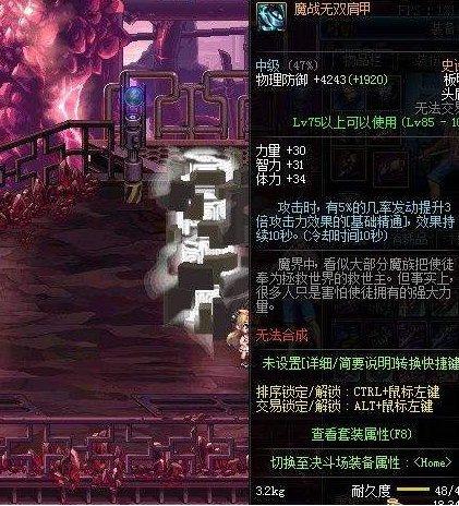 魔战无双护肩（85 级史诗板甲护肩）85 版本全职业通用神肩，技能冷却时间 - 30%，攻击时 10% 几率重置除觉醒外的技能 CD；搭配魔战腰带、裤子，可实现无限小技能，是搬砖与续航的神装；出处为发电站深渊。